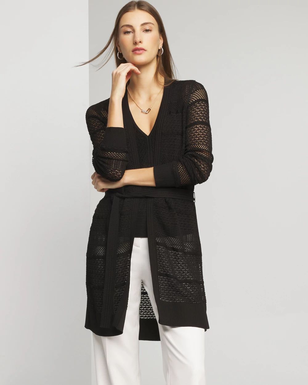 Pointelle Cardigan Top White